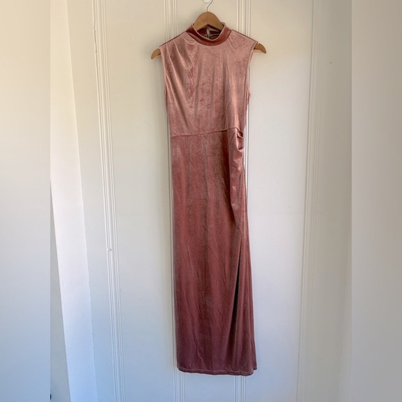 Backless Velvet Formal Bodycon Maxi Dress Apricot Pink - Picture 1 of 5